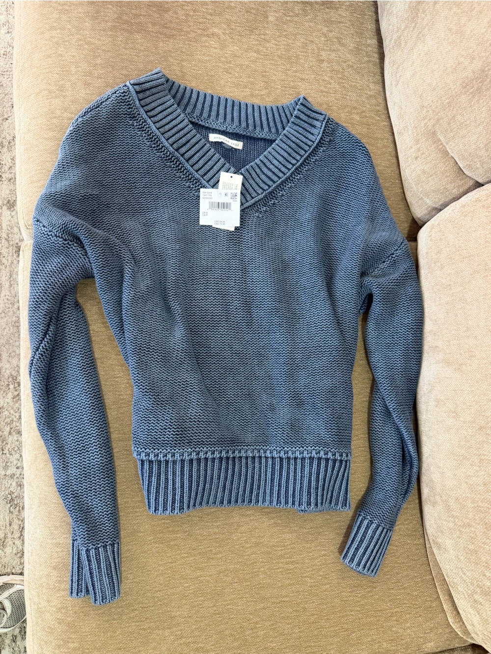 American Eagle Blank Navy Blue V-Neck Women's Sweater